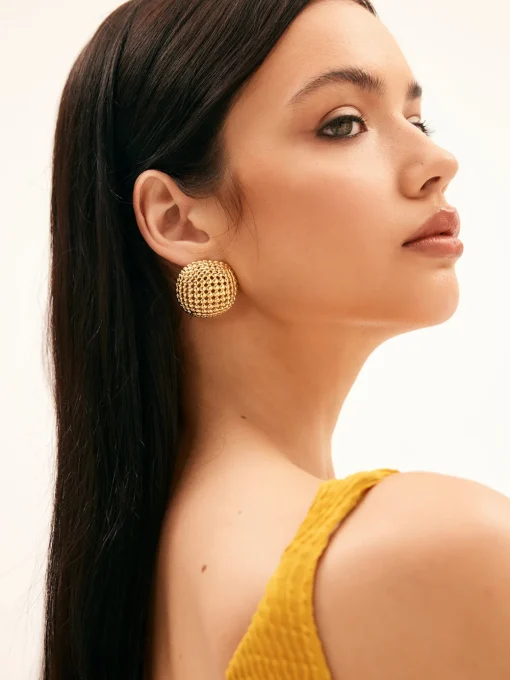 COMMENSE Earrings|Accessories^Copper Square Grid Earings Gold