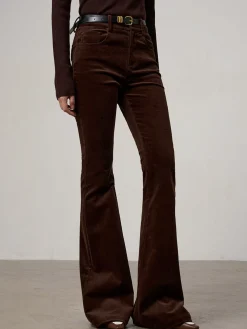 COMMENSE Pants|Bottoms^Corduroy Bootcut Pants Without Belt DarkBrown