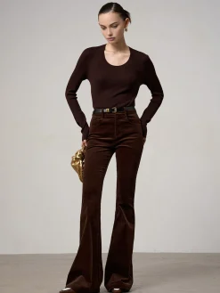 COMMENSE Pants|Bottoms^Corduroy Bootcut Pants Without Belt DarkBrown