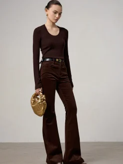 COMMENSE Pants|Bottoms^Corduroy Bootcut Pants Without Belt DarkBrown