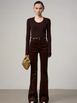 COMMENSE Pants|Bottoms^Corduroy Bootcut Pants Without Belt DarkBrown