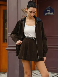 COMMENSE Skirts|Matching Sets^Corduroy Pleated Mini Skirt Without Belt DarkBrown