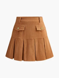 COMMENSE Skirts|Bottoms^Corduroy Pleated Mini Skirt Brown
