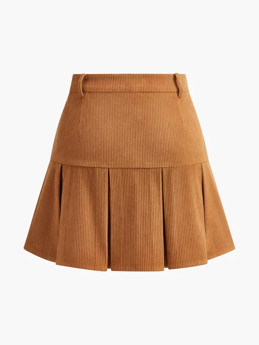 COMMENSE Skirts|Bottoms^Corduroy Pleated Mini Skirt Brown
