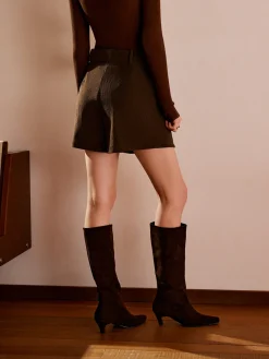 COMMENSE Skirts|Bottoms^Corduroy Pockets Belted Skort DarkBrown