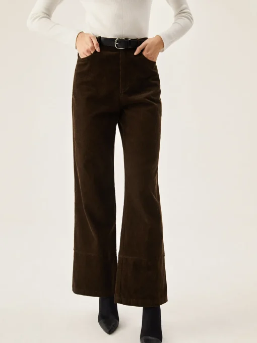 COMMENSE Wide Leg|Pants^Corduroy Wide Leg Pocket Pants DarkBrown