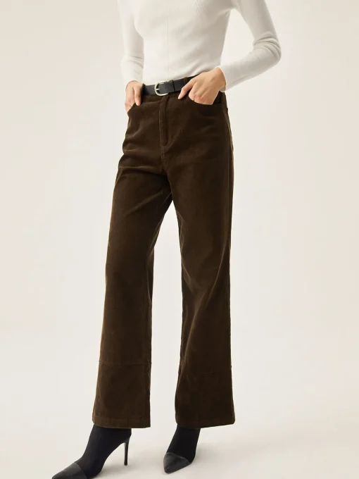 COMMENSE Wide Leg|Pants^Corduroy Wide Leg Pocket Pants DarkBrown