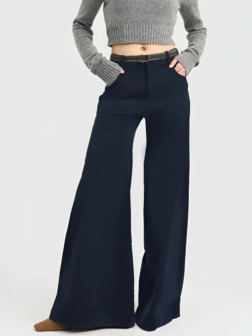 COMMENSE Pants^Corduroy Wide-Leg Pants Without Belt Navy