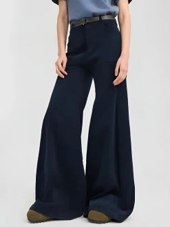 COMMENSE Pants^Corduroy Wide-Leg Pants Without Belt Navy