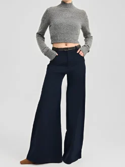 COMMENSE Pants^Corduroy Wide-Leg Pants Without Belt Navy