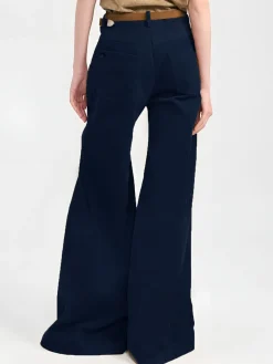 COMMENSE Pants^Corduroy Wide-Leg Pants Without Belt Navy