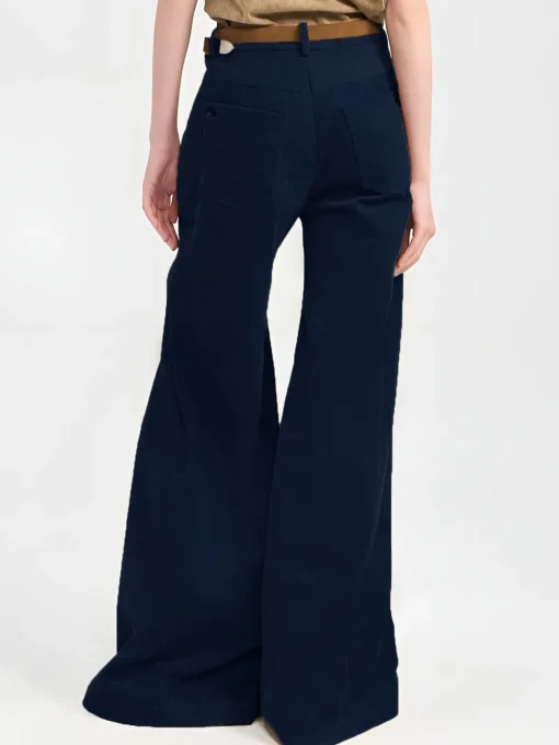 COMMENSE Pants^Corduroy Wide-Leg Pants Without Belt Navy