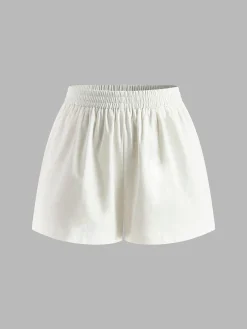 COMMENSE Shorts Sets|Shorts^Cotton & Linen Backless Halter Top With Shorts Set White