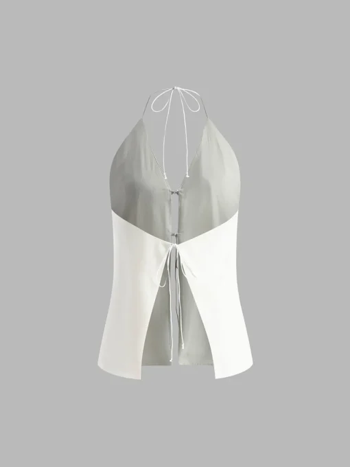COMMENSE Shorts Sets|Shorts^Cotton & Linen Backless Halter Top With Shorts Set White