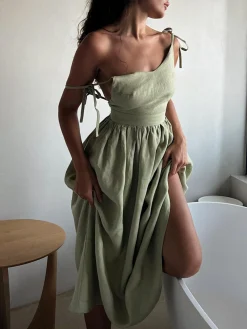 COMMENSE Casual Dresses|Summer Dresses^Cotton & Linen Backless Long Dress Apricot