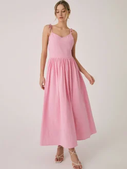 COMMENSE Casual Dresses|Summer Dresses^Cotton & Linen Backless Long Dress Apricot