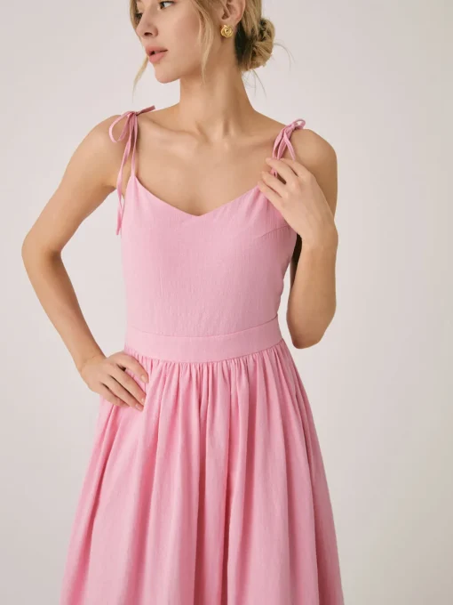 COMMENSE Casual Dresses|Summer Dresses^Cotton & Linen Backless Long Dress Apricot