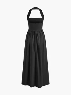 COMMENSE White Dresses|Black Dresses^Cotton & Linen Halter A Line Long Dress White