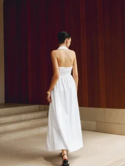 COMMENSE White Dresses|Black Dresses^Cotton & Linen Halter A Line Long Dress White