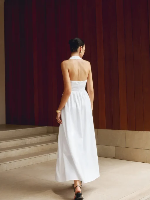 COMMENSE White Dresses|Black Dresses^Cotton & Linen Halter A Line Long Dress White