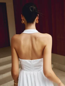 COMMENSE White Dresses|Black Dresses^Cotton & Linen Halter A Line Long Dress White