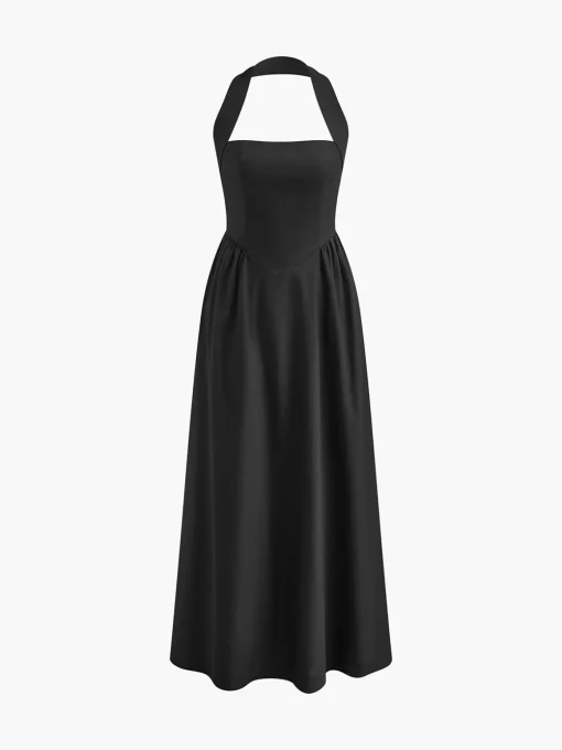 COMMENSE White Dresses|Black Dresses^Cotton & Linen Halter A Line Long Dress White