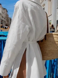 COMMENSE Blouses & Shirts|Tops^Cotton & Linen Long Sleeve Tied Blouse White