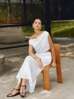 COMMENSE Blouses & Shirts|Matching Sets^Cotton & Linen One Shoulder Off Blouse White