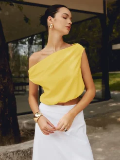 COMMENSE Blouses & Shirts|Matching Sets^Cotton & Linen One Shoulder Off Blouse White