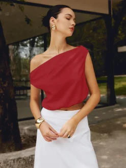 COMMENSE Blouses & Shirts|Matching Sets^Cotton & Linen One Shoulder Off Blouse White