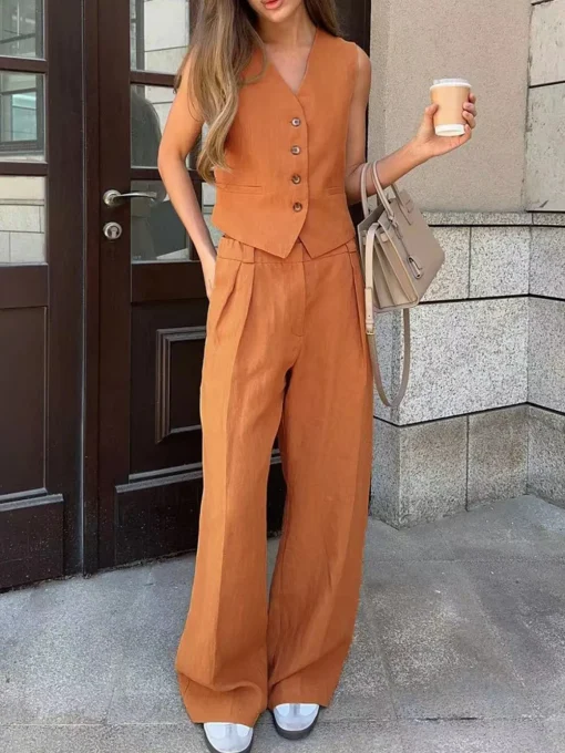 COMMENSE Pants Sets|Matching Sets^Cotton & Linen Pants Set Orange