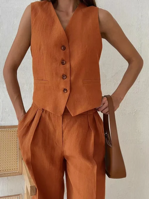COMMENSE Pants Sets|Matching Sets^Cotton & Linen Pants Set Orange