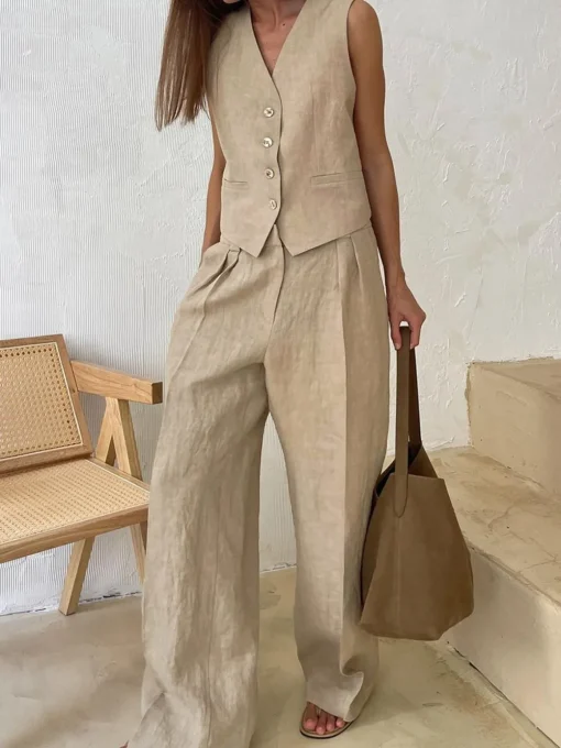 COMMENSE Pants Sets|Matching Sets^Cotton & Linen Pants Set Orange