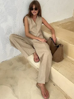 COMMENSE Pants Sets|Matching Sets^Cotton & Linen Pants Set Orange