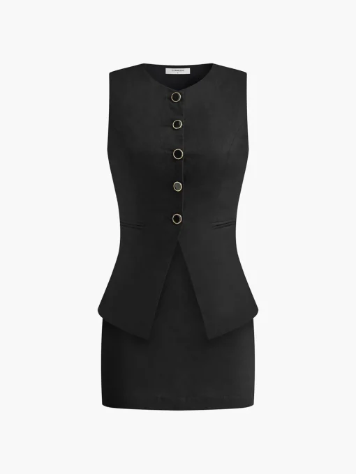 COMMENSE Skirt Sets|Long Sleeve Sets^Cotton & Linen Skirt Set Black