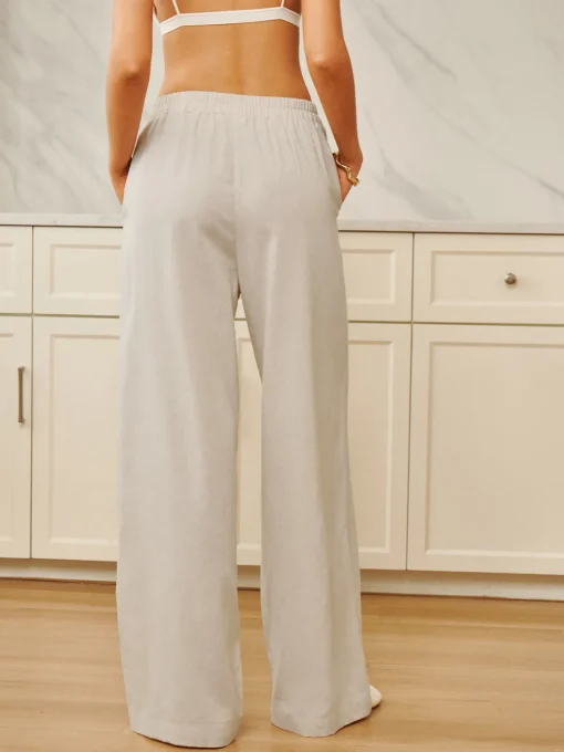 COMMENSE Long Sleeve Sets|Pants^Cotton & Linen Solid Drawstring Pants Off-White