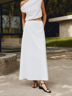 COMMENSE Skirts|Matching Sets^Cotton & Linen Solid Maxi Skirt White