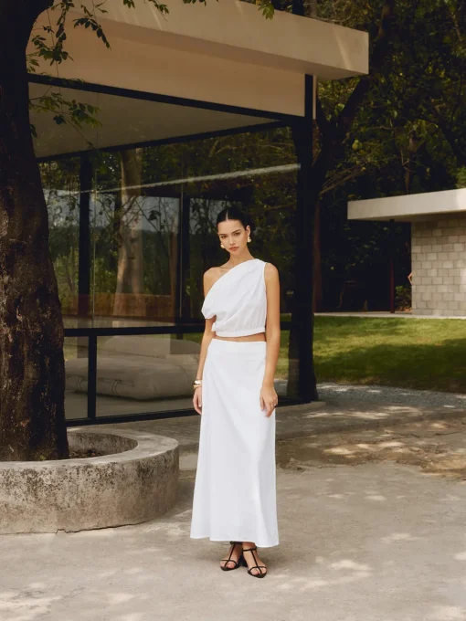 COMMENSE Skirts|Matching Sets^Cotton & Linen Solid Maxi Skirt White