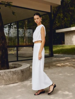 COMMENSE Skirts|Matching Sets^Cotton & Linen Solid Maxi Skirt White