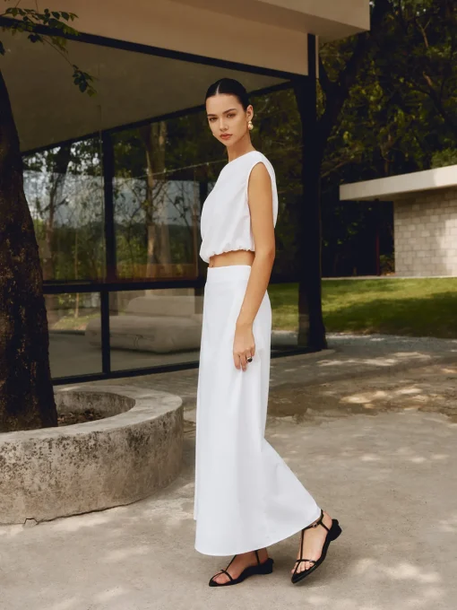 COMMENSE Skirts|Matching Sets^Cotton & Linen Solid Maxi Skirt White