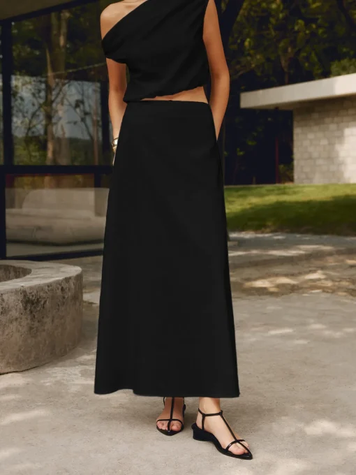COMMENSE Skirts|Matching Sets^Cotton & Linen Solid Maxi Skirt White
