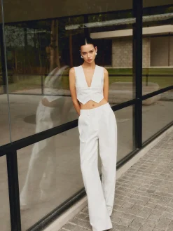 COMMENSE Pants|Matching Sets^Cotton & Linen Straight Leg Pants White