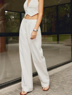 COMMENSE Pants|Matching Sets^Cotton & Linen Straight Leg Pants White