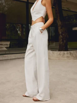 COMMENSE Pants|Matching Sets^Cotton & Linen Straight Leg Pants White