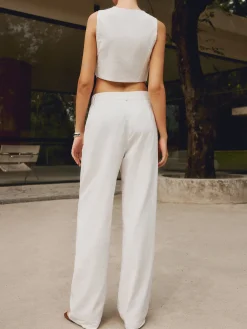 COMMENSE Pants|Matching Sets^Cotton & Linen Straight Leg Pants White