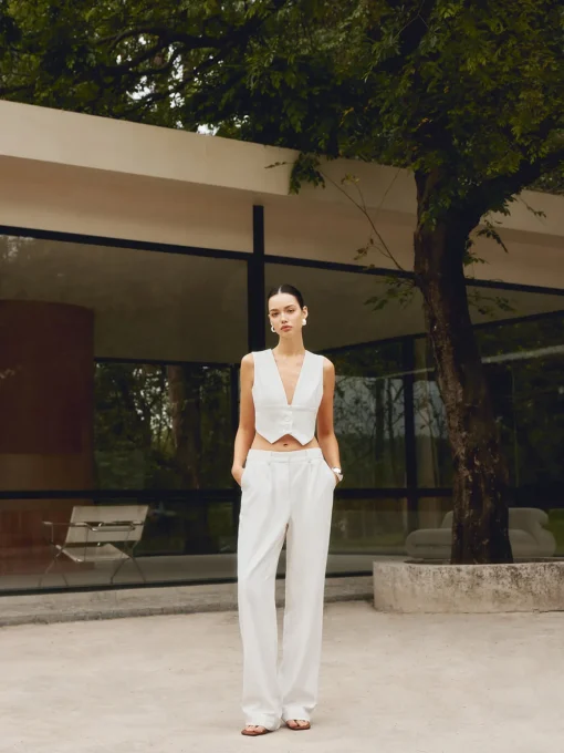 COMMENSE Pants|Matching Sets^Cotton & Linen Straight Leg Pants White
