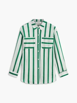 COMMENSE Blouses & Shirts|Tops^Cotton & Linen Stripe Shirt Green