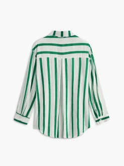 COMMENSE Blouses & Shirts|Tops^Cotton & Linen Stripe Shirt Green