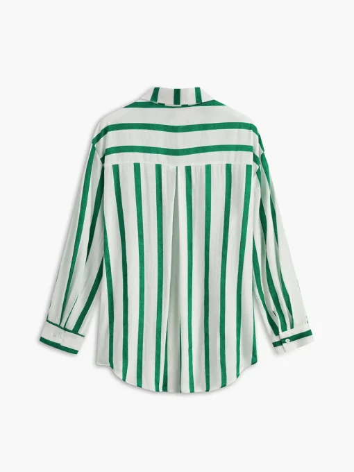 COMMENSE Blouses & Shirts|Tops^Cotton & Linen Stripe Shirt Green