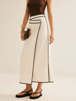 COMMENSE Skirts|Bottoms^Cotton & Linen Wave Trim Midi Skirt Off-White